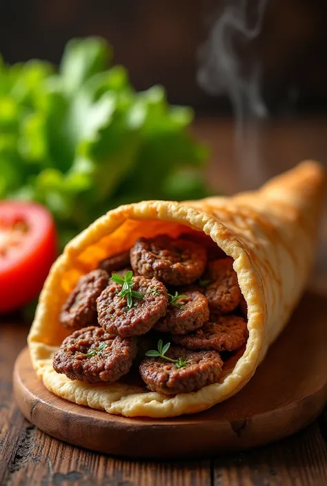 Bread cone filled with hamburger meat 