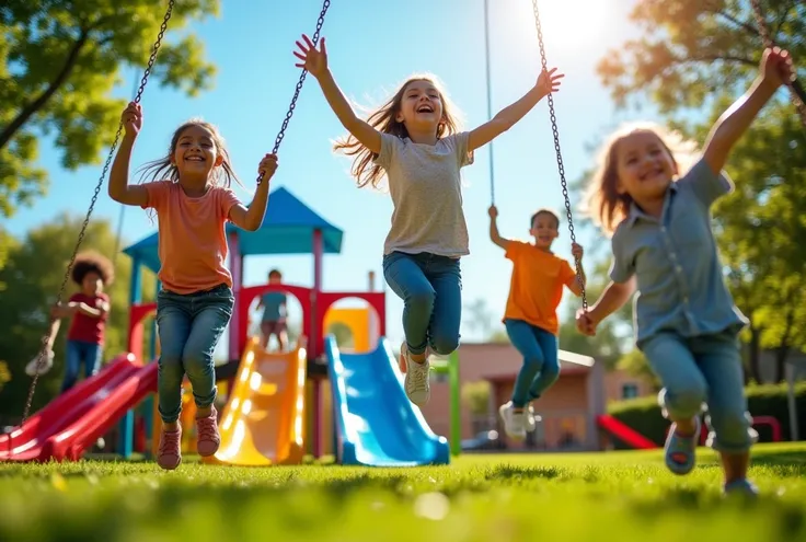 1) Some children are seen playing happily in a playground.

Draw the situation with emphasis on shape, space and action.