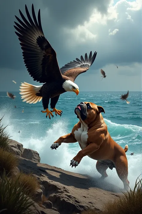 Bald eagle fighting a bulldog