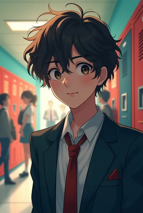 2D　Handsome　male　Shady　Curly hair　Narrow eyes　No eye highlights　sexy　Mole around the mouth　Hair is chin-length　Center Parting　high school student