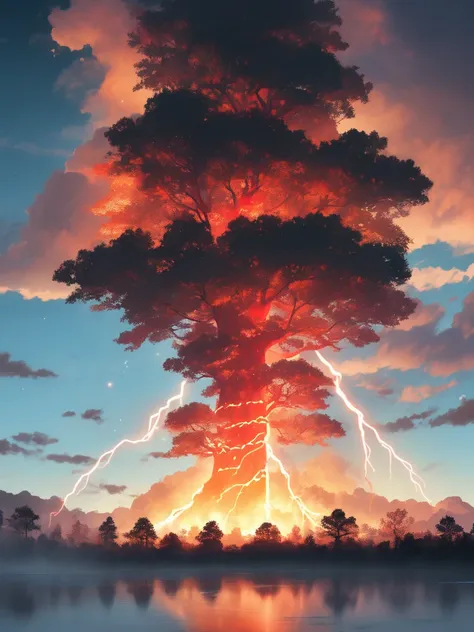 digital artwork depicting a dramatic and vibrant lightning storm. the layout is vertical, showcasing a striking bolt of lightnin...