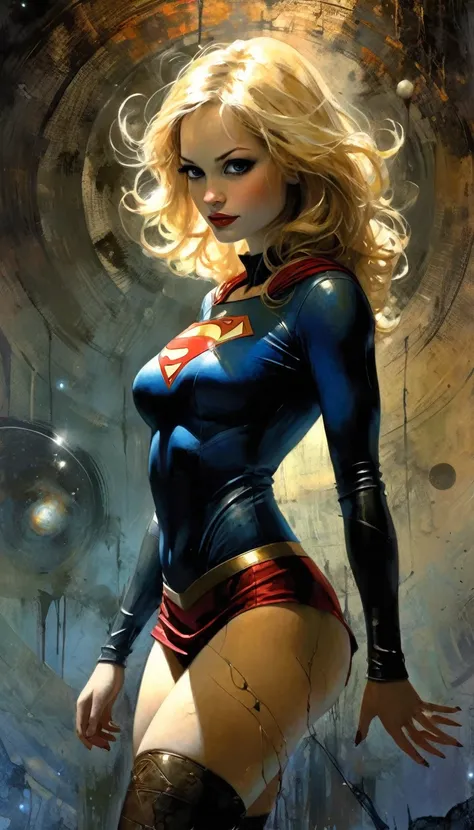 ((full body view)), (Supergirl amazingly flies through outer space), miniskirt, full suit, perfect ass, (full DC Comics superhero), outside, highlight your muscles and scars. The landscape is lush and mysterious, with galaxies all around you. The camera de...