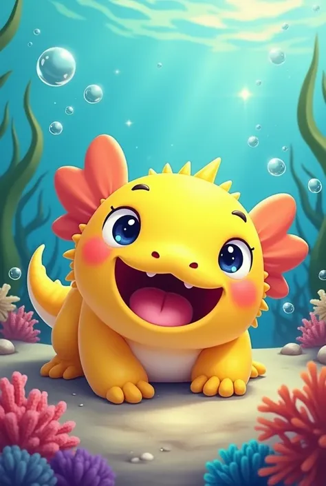 Happy Yellow Cartoon Axolotl