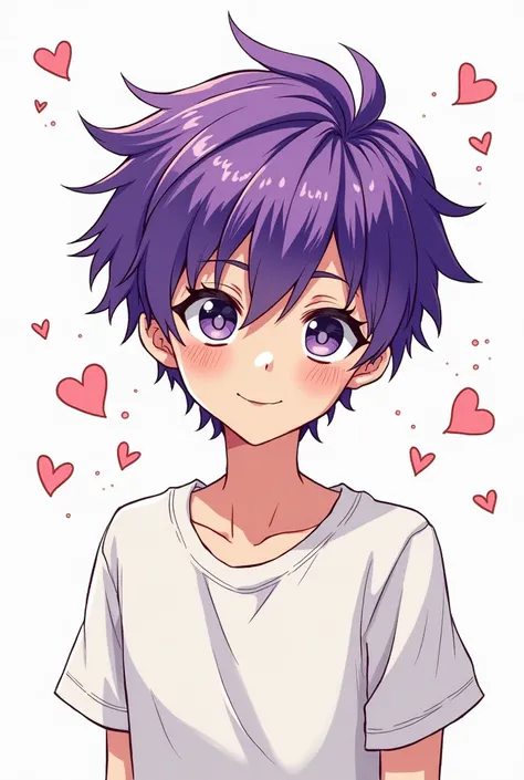 as if a person had drawn roughly, anime, man, neat purple hair, youtube profile, white wallpaper, dot art