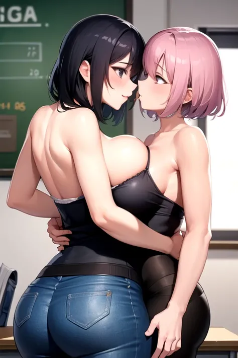  A student and her teacher kissing at school while taking off their clothes and touching their parts (that both have big breasts and a big ass)lesbian love between student and teacher