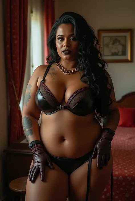 INDIAN CURVY BRIDE, Wet , Kinky , mistress, hunter, Wet BBW PAWG CHUBBY CURVY FAT ASS CURVY mistress her big ass in leather thong and big cleavage in leather bra, dark black lipstick,high heels, inside bedroom , pantyhose, strapon dildo, kinky , femdom, cr...