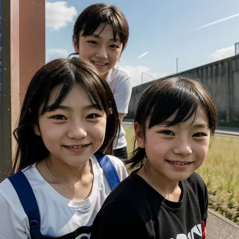 7-year-old Japanese boy and 10-year-old Japanese girl in Germany Magdeburg on the Elbe smile 