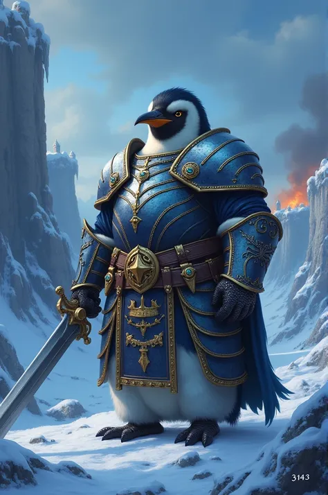 Medieval fearsome penguin warrior with a name plate on lower 3143