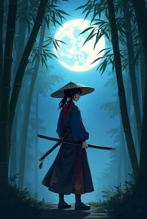 samurai, 1girl, hold a japanese sword, japanese conical hat, hakama, aesthetic, wide shot, cinematic lighting, ultra wide angle,...