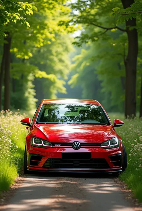 vw golf gti red with tuning nit german vegetation in the background