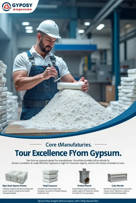 Make a poster design for gypsum manufacturer called gyposy express on the design that the company  it is quality gypsum product that they can use it for manufacturer 