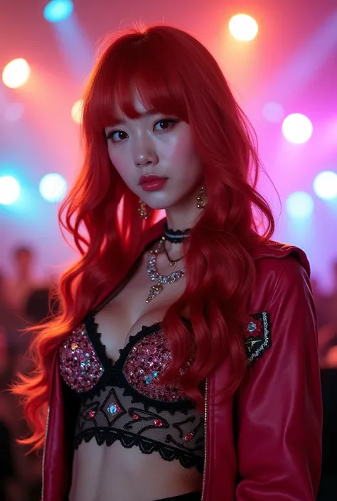 a redhead kpop idol with bangs 