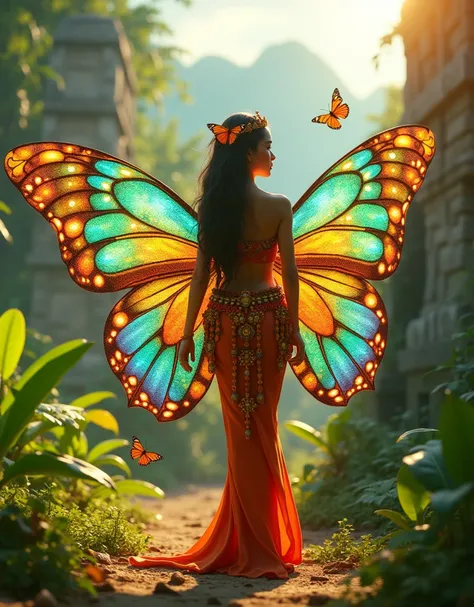 pixar animations 3d character of a  mayan woman dressed as a butterfly