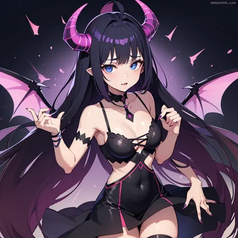 Facial Structure: she has deep blue eyes, a small cute nose, black hair made into a cute traditional braid, peach colored soft looking lips, slim birght red cheeks, two sharp vampire fangs poking out of her mouth downwards.
Body Structure: she stands at 5...