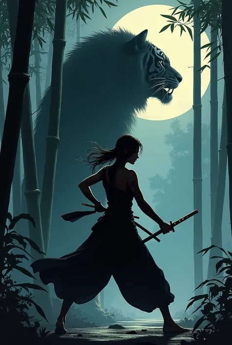 Female ninja with tiger silhouette