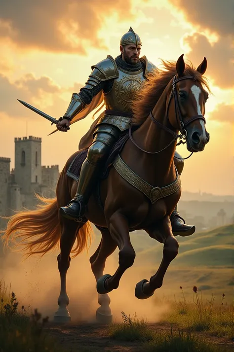 Knight on medieval horse running