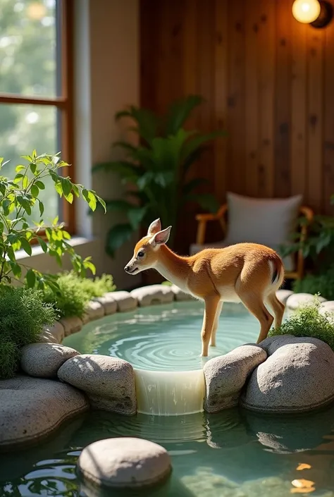 Water small water storing area man made which can be kept inside our  room for animal like deer
