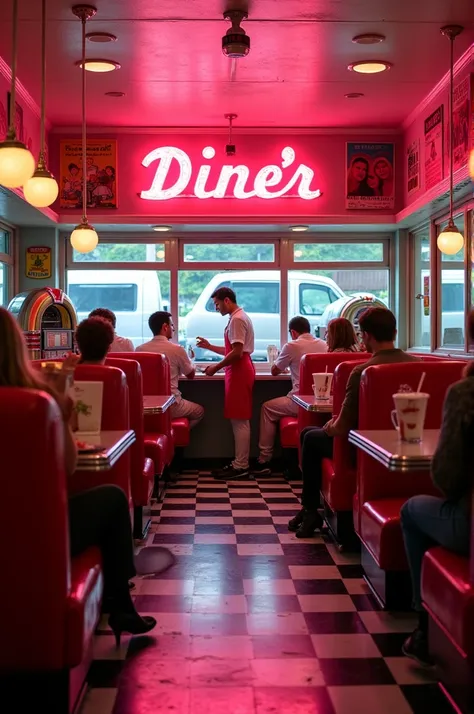 Pink neon letters "Kinn&#39;s Diner"