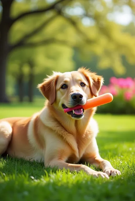 A yellow smooth-haired mixed breed dog/coffee eating a popsicle