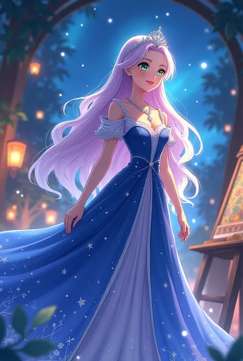 Anime style character full body General Appearance: Aurora has a soft and charming aura, that complements Luna&#39;s style. She is a little lighter in her look, but still maintains a touch of mystery and elegance.hairs: Aurora has long, wavy hair, of a dee...