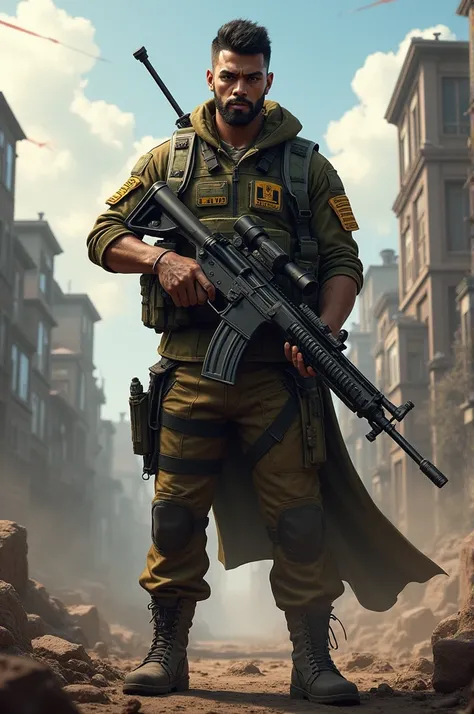 An free fire soldier holding an gun and his name "Lingesh" 