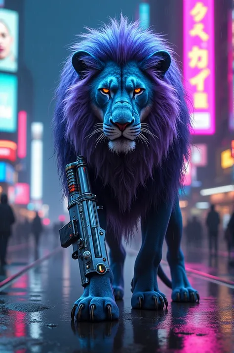 Cyberpunk lion with gun