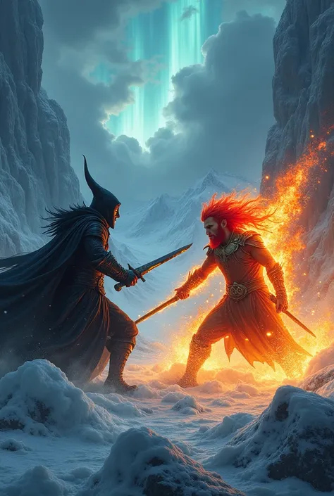 Prince of Darkness fighting the red-haired Prince of Fire in Jötunheim.