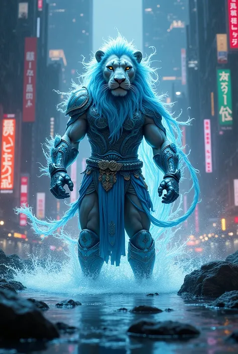 Lion warrior with water powers in city