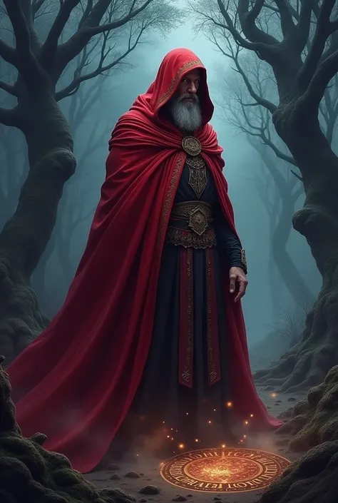 wizard with red cloak covering his entire body