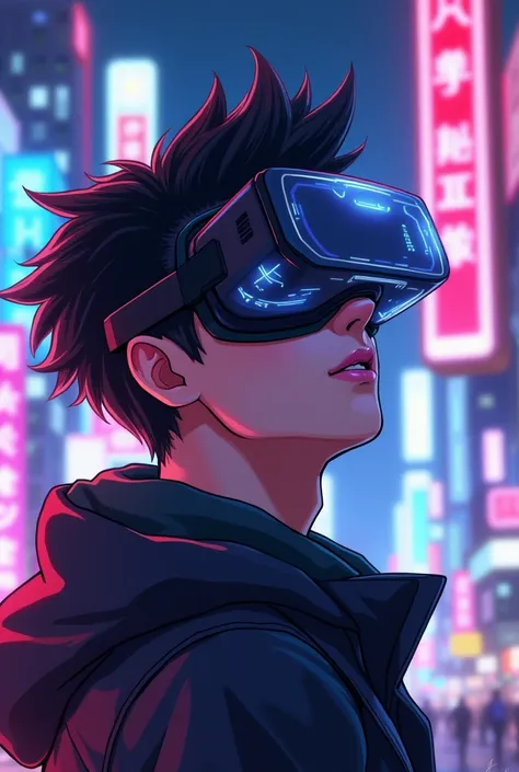 A guy with black hair in virtual glasses, anime.
