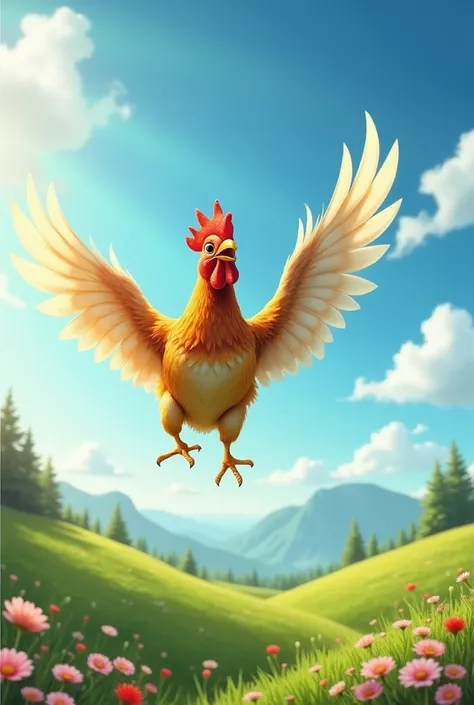 Chicken flying in the sky