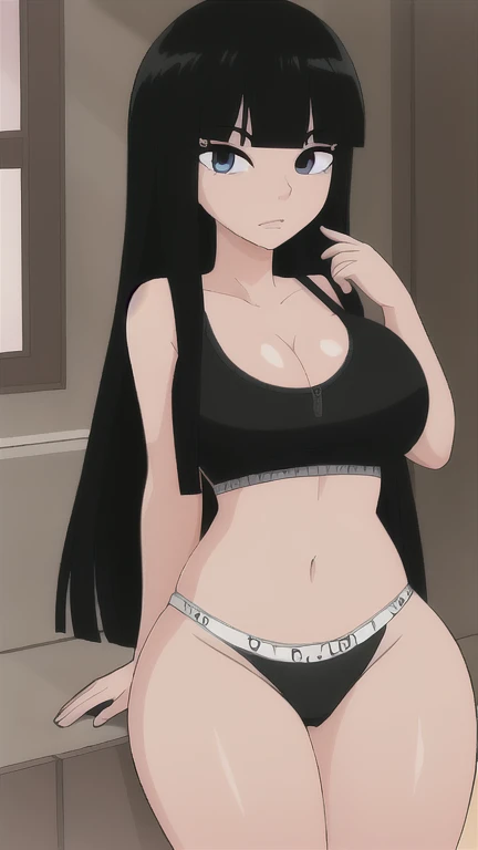 1 girl, solo, a cute girl with jet black hair, blunt bangs, and deep black eyes, french, NSFW, in a dynamic sexy pose showing the upper body and whole body, highly detailed, best quality, masterpiece, absurdities, beautiful face, detailed eyes, detailed fa...