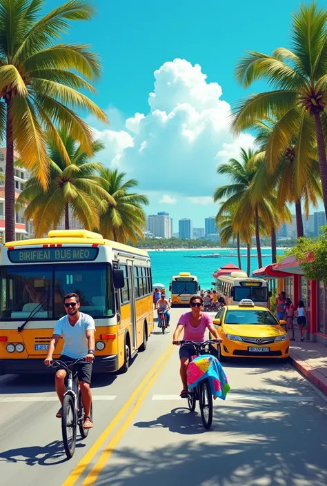 Generate an image showing what transportation is like in Cancun Playa del Carmen Mexico 