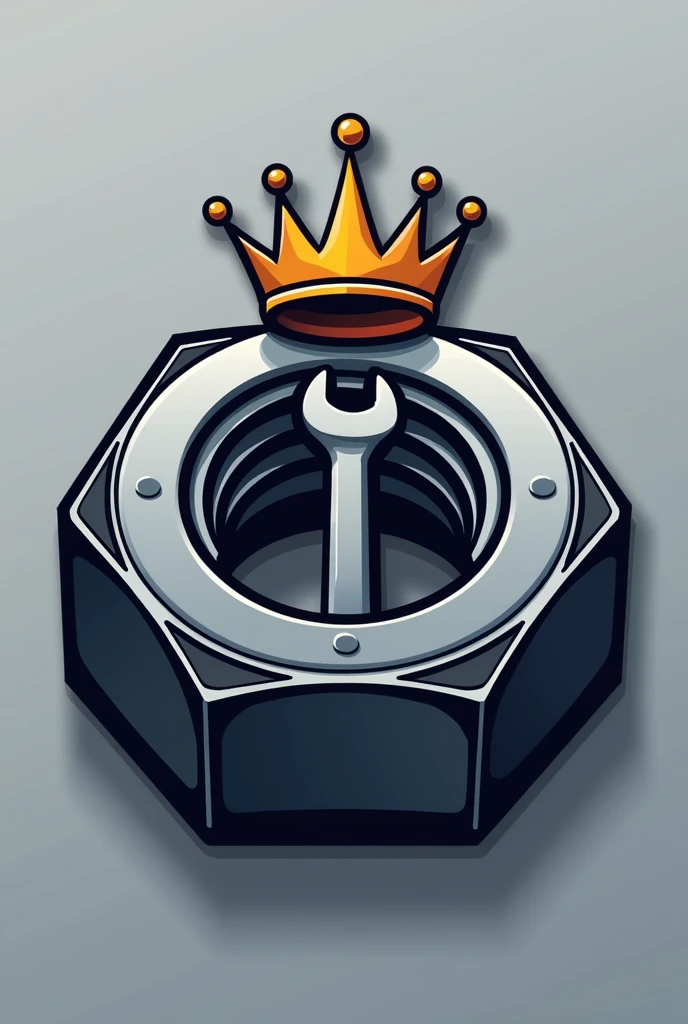 A logo of an automotive workshop 
, and its logo is a nut with a crown on top and a wrench in the center and it is called ReparAuto 