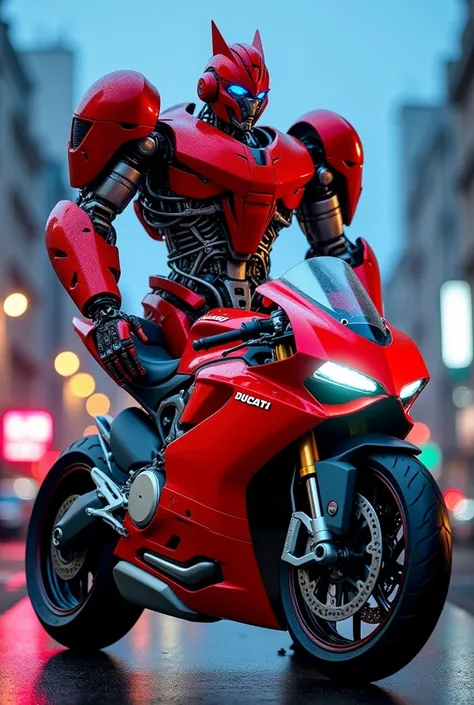 Ducati V4 sports bike in Transformers style, 2 meters high