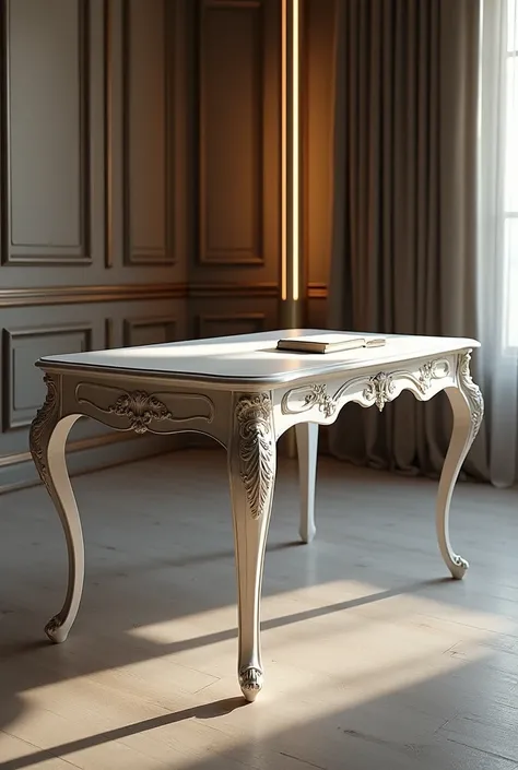 Create a piece of furniture that combines the neoclassical style of Louis XVI, the simplicity of a modern piece of furniture and the dynamism of a futuristic style that alludes to the bonheur-du-jour furniture.