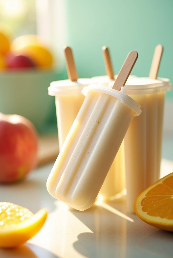 Take a photo of a product, a milk-flavored ice pop with agave in transparent packaging 

 