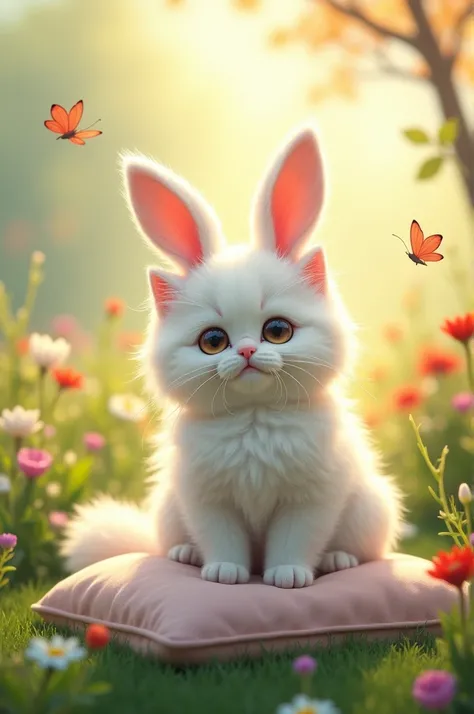 White Persian cat with bunny ears 