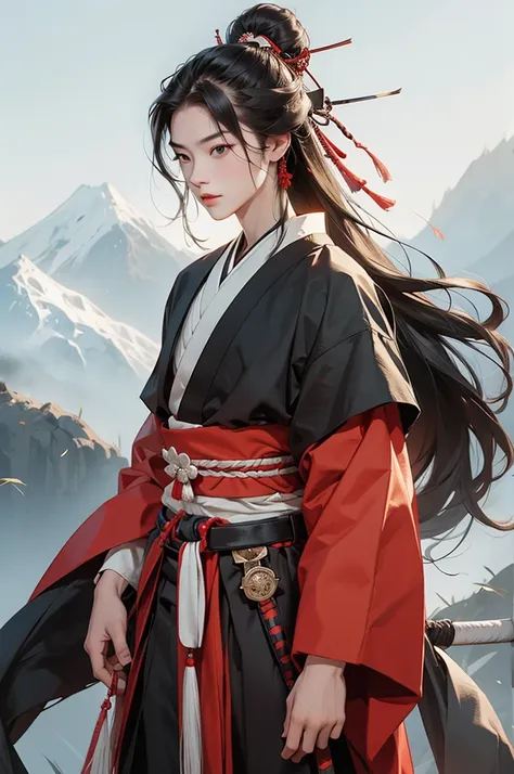 cool, samurai, boy, long hair, samurai outfit,