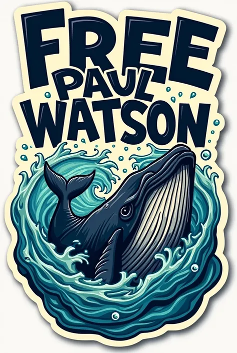 Autocollant avec écriture free Paul Watson et dessin de baleine
