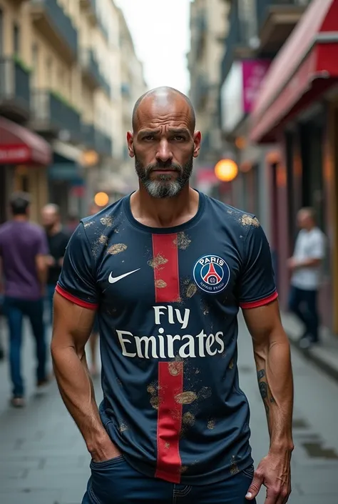 PSG player in bald homeless man 