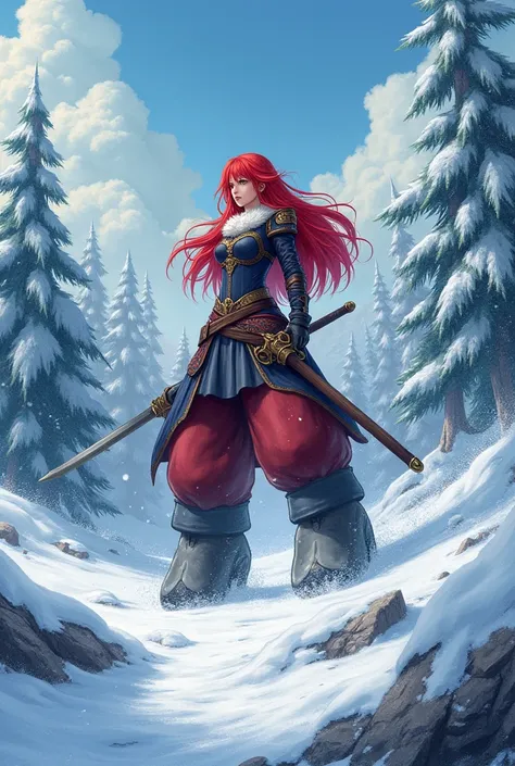 Erza Scarlet has 4 legs in the snow 
