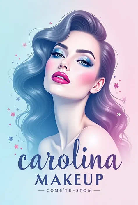 Create for me a makeup logo with the name carolinamakesup with the colors light blue and pink with a woman in the image 