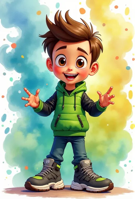 ben10 6 yars old, watercolor, colorfull, smoke, high definition,