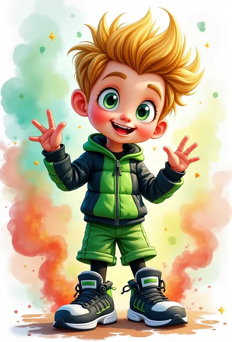 ben10 6 yars old, watercolor, colorfull, smoke, high definition,