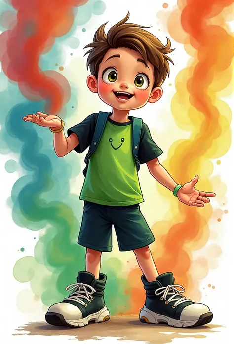 ben10 6 yars old, watercolor, colorfull, smoke, high definition,