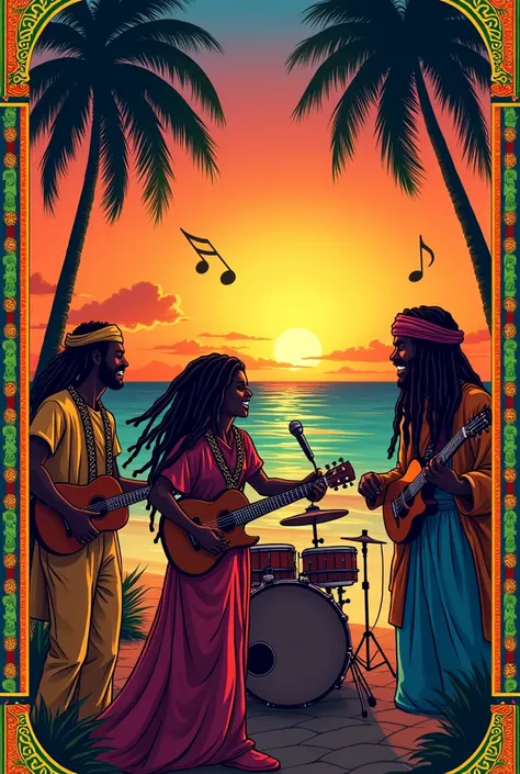 Create a reggae poster in the Bahian pagoda style