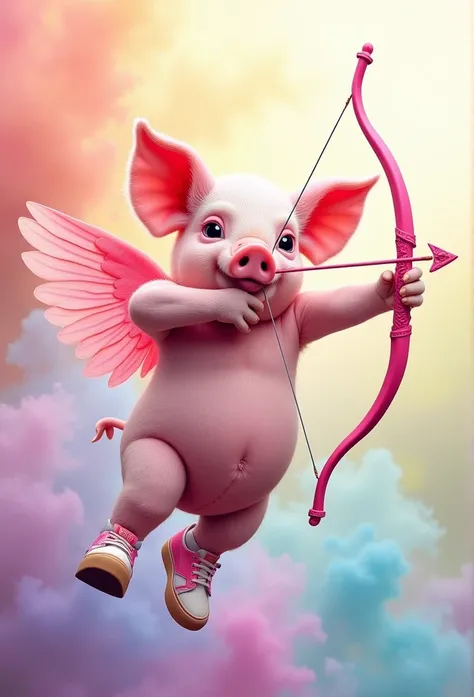 pig, cute, rose, wings, Archery, tenis adidas, watercolor, colorfull, smoke, high definition,