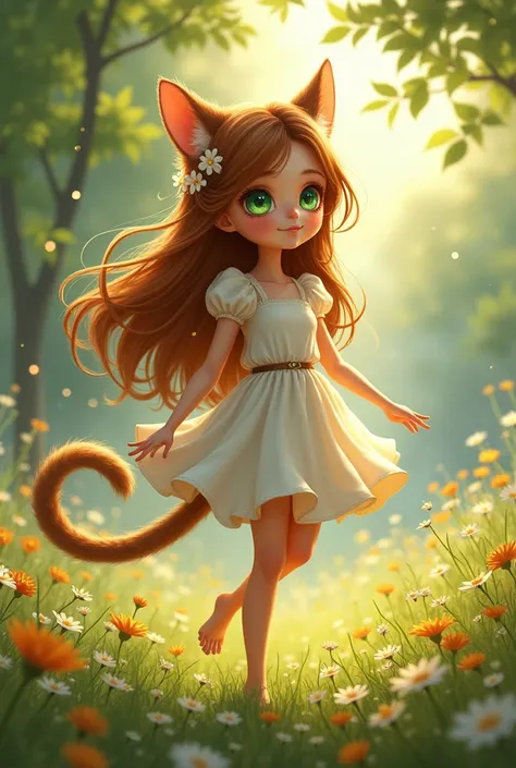 A realistic girl with a cat tail