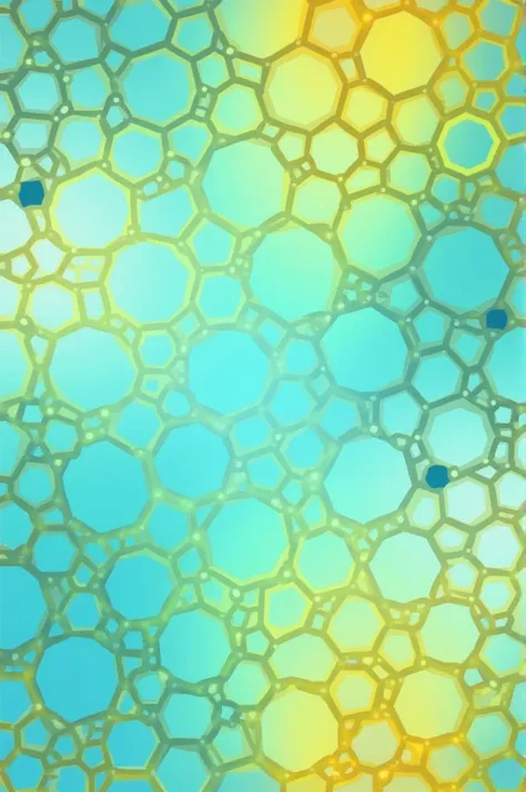 Create an image of 21.59 cm x  35.56 cm turquoise blue and yellow tones, with hexagons together throughout the image 